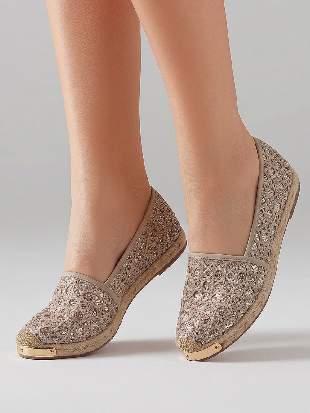 Giuseppe Zanotti Gold Woven Glitter Espadrille Flats EU 38 / US 7.5-8